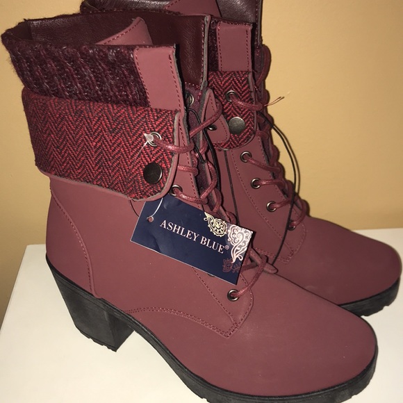 Burgundy half sweater Cuff Moto midcalf boots 7 - Picture 6 of 7